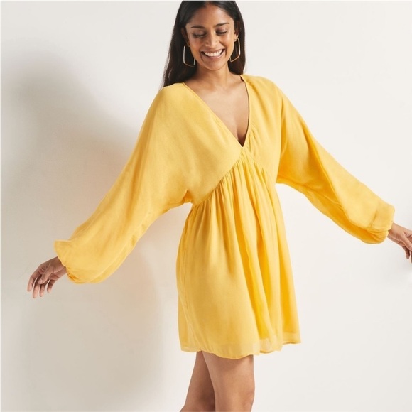 NWT Anthropologie Let Me Be Yellow Sheer Flowy Mini Dress